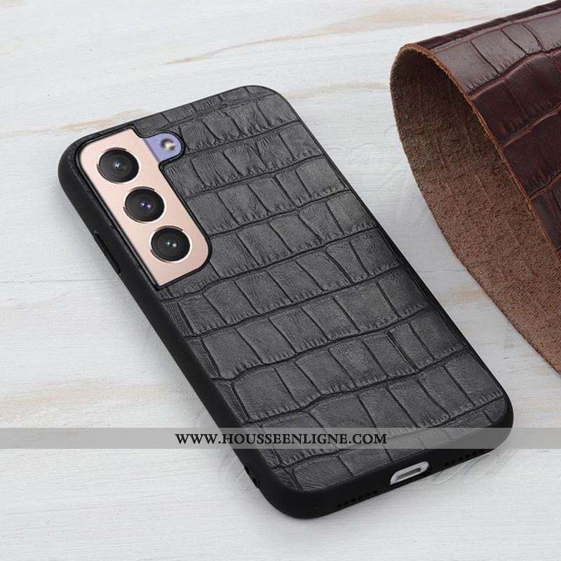 Coque Samsung Galaxy S22 5G Véritable Cuir Texture Crocodile