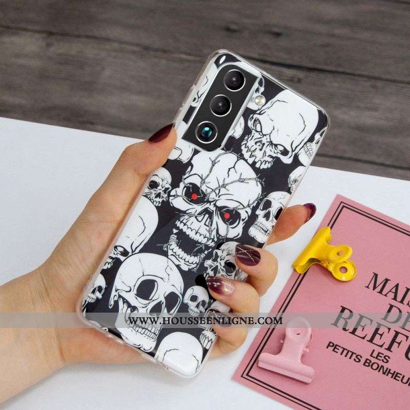 Coque Samsung Galaxy S22 Plus 5G Attention Têtes de Mort Fluorescente