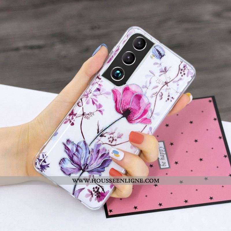 Coque Samsung Galaxy S22 Plus 5G Marbrée Fleurs