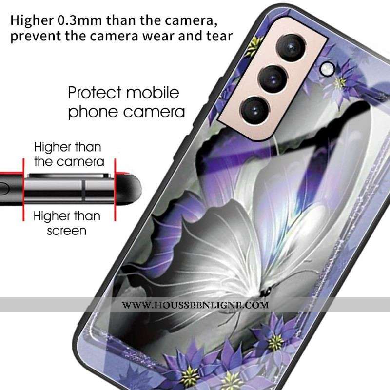 Coque Samsung Galaxy S22 Plus 5G Verre Trempé Papillon Violet