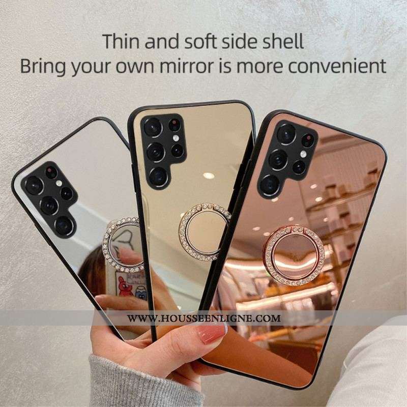 Coque Samsung Galaxy S22 Ultra 5G Miroir avec Anneau Rotatif