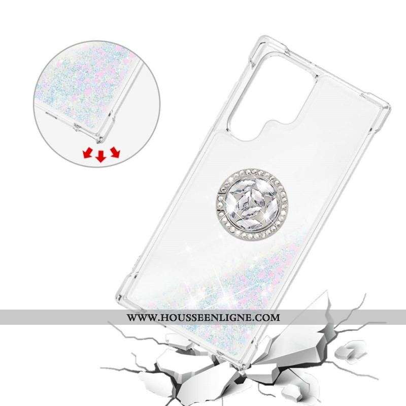 Coque Samsung Galaxy S22 Ultra 5G Paillettes Anneau-Support