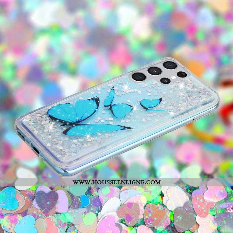 Coque Samsung Galaxy S22 Ultra 5G Paillettes Papillons