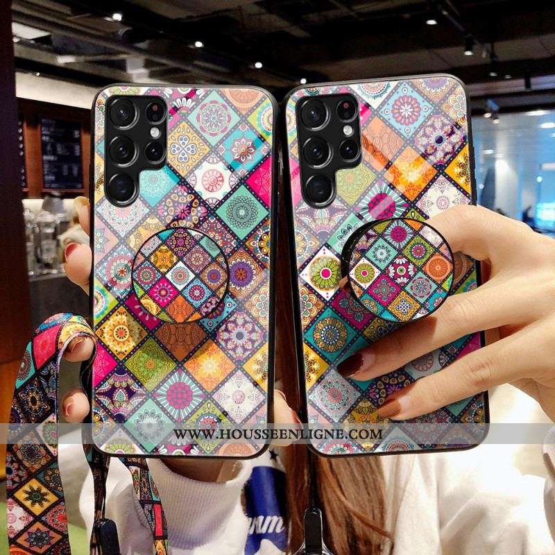 Coque Samsung Galaxy S22 Ultra 5G Support Magnétique Patchwork