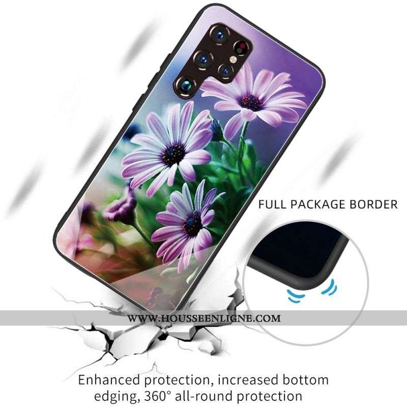 Coque Samsung Galaxy S22 Ultra 5G Verre Trempé Fleurs Réalistes