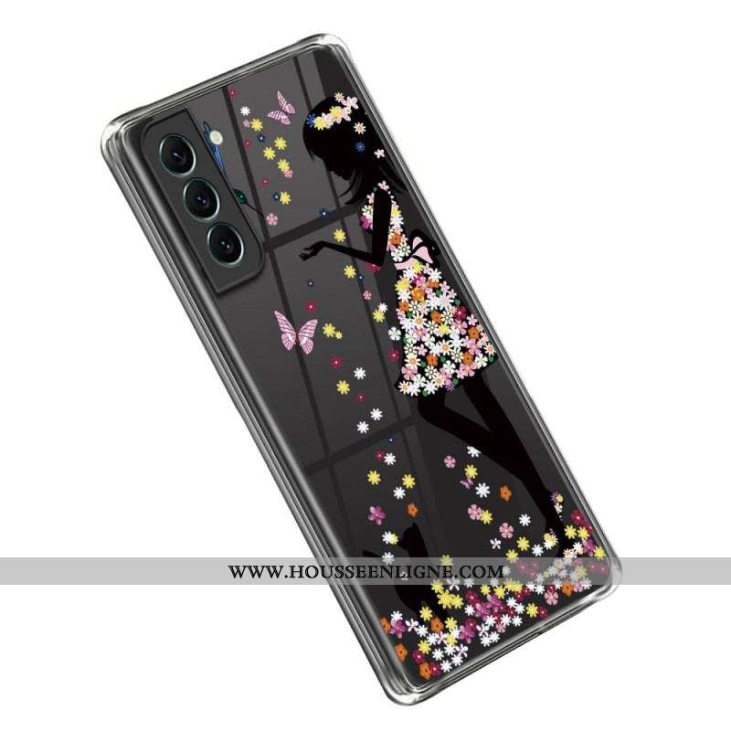 Coque Samsung Galaxy S23 5G Transparente Jeune Fille Fleurie