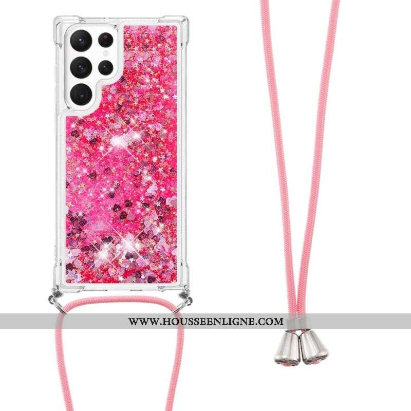 Coque Samsung Galaxy S23 Ultra 5G Paillettes avec Cordon