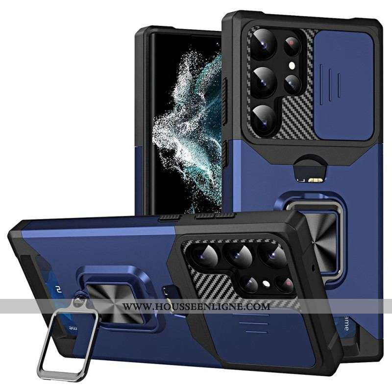 Coque Samsung Galaxy S23 Ultra 5G Protège Lentilles, Porte-Carte et Support