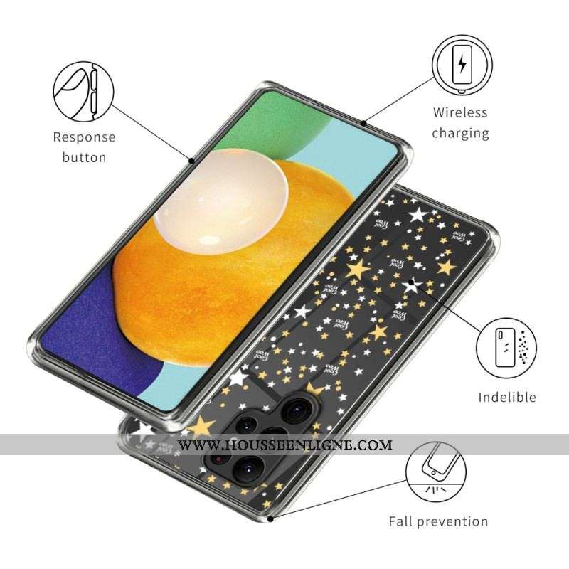 Coque Samsung Galaxy S23 Ultra 5G Transparente Étoiles / Coeurs