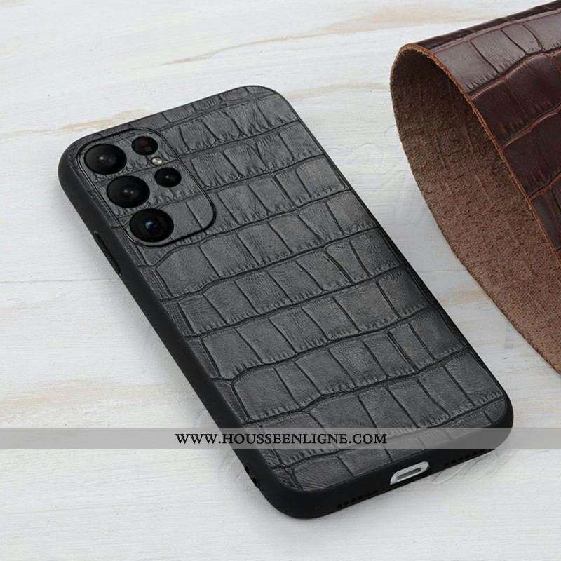 Coque Samsung Galaxy S23 Ultra 5G Véritable Cuir Style Crocodile