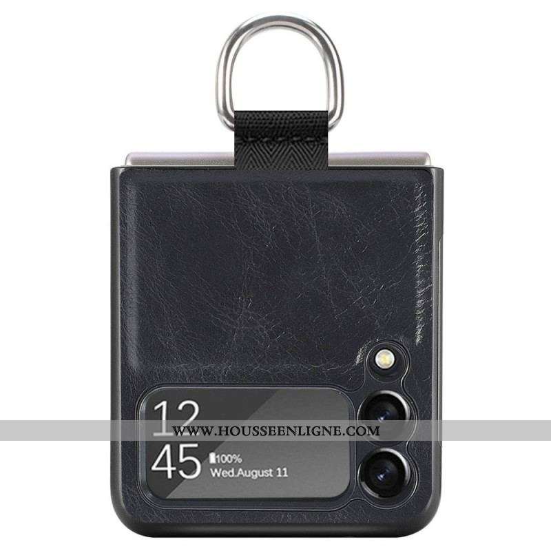 Coque Samsung Galaxy Z Flip 3 5G Style Cuir Vintage avec Anneau