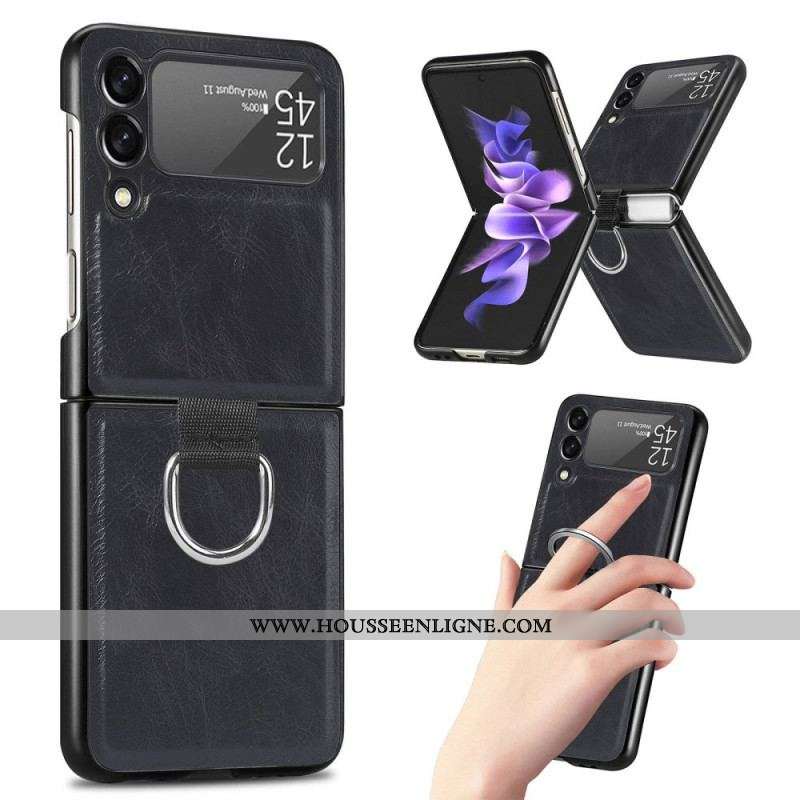 Coque Samsung Galaxy Z Flip 3 5G Style Cuir Vintage avec Anneau