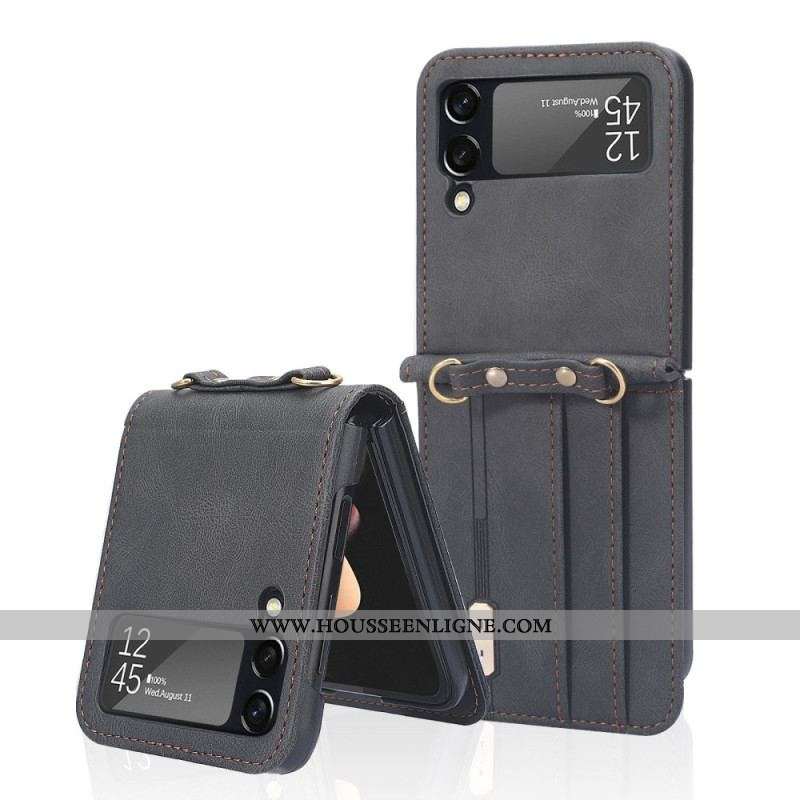 Coque Samsung Galaxy Z Flip 4 Effet Cuir Couture et bandoulière