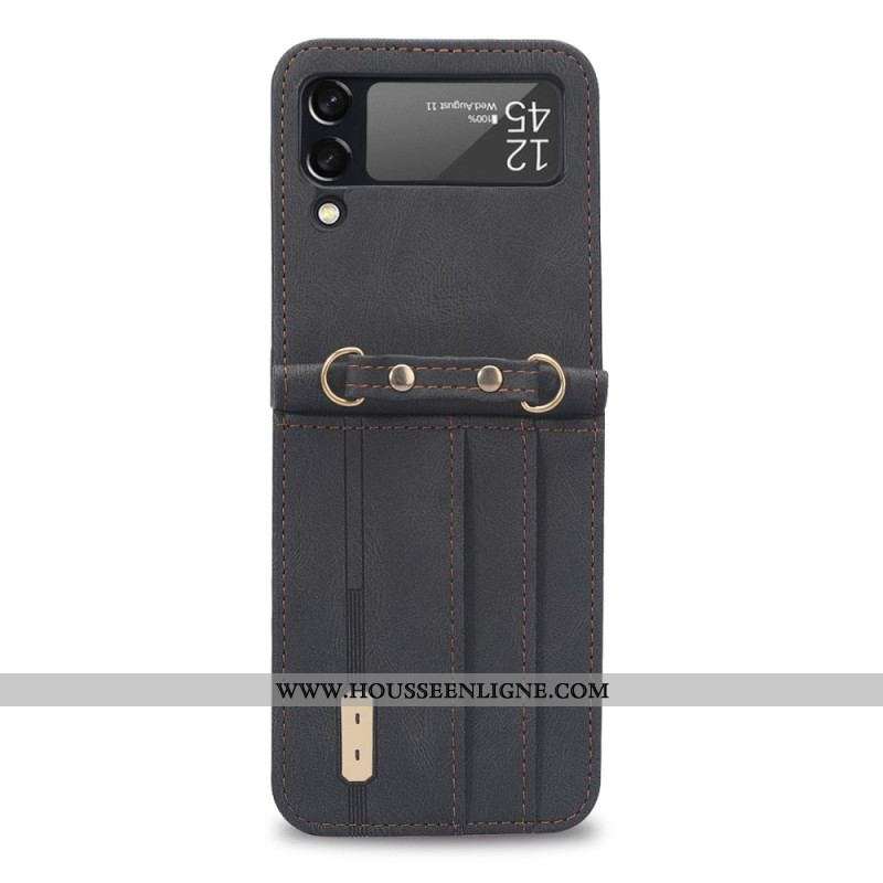 Coque Samsung Galaxy Z Flip 4 Effet Cuir Couture et bandoulière