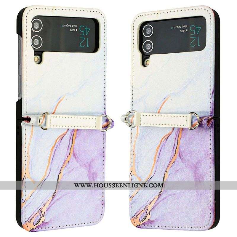 Coque Samsung Galaxy Z Flip 4 Effet Cuir Marbre