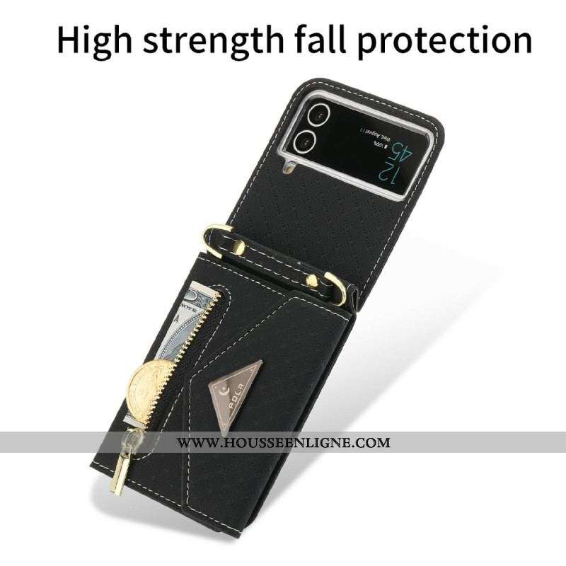 Coque Samsung Galaxy Z Flip 4 Porte-Monnaie avec Bandoulière