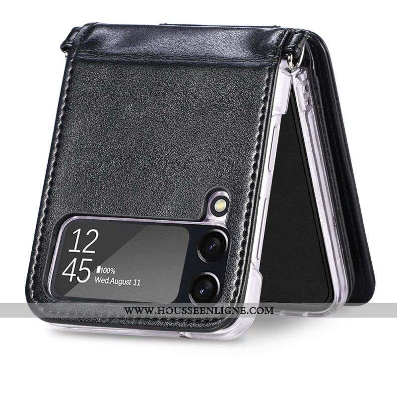 Coque Samsung Galaxy Z Flip 4 Portefeuille avec Bandoulière