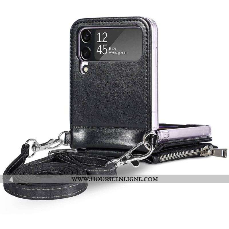 Coque Samsung Galaxy Z Flip 4 Portefeuille avec Bandoulière