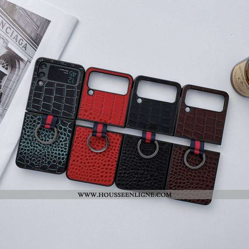 Coque Samsung Galaxy Z Flip 4 Style Crocodile et Anneau