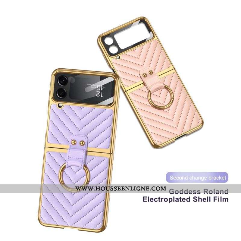 Coque Samsung Galaxy Z Flip 4 Style Cuir avec Anneau GKK