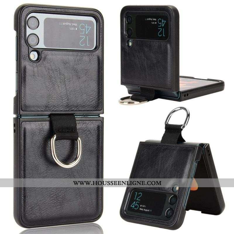 Coque Samsung Galaxy Z Flip 4 Style cuir avec Anneau