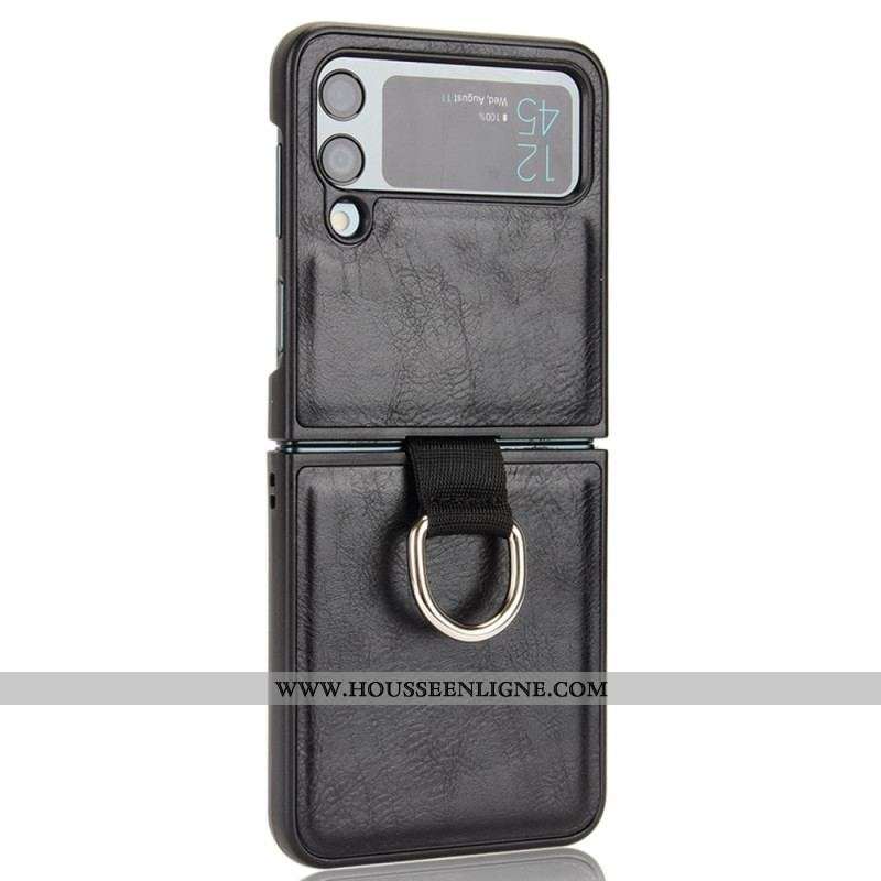 Coque Samsung Galaxy Z Flip 4 Style cuir avec Anneau