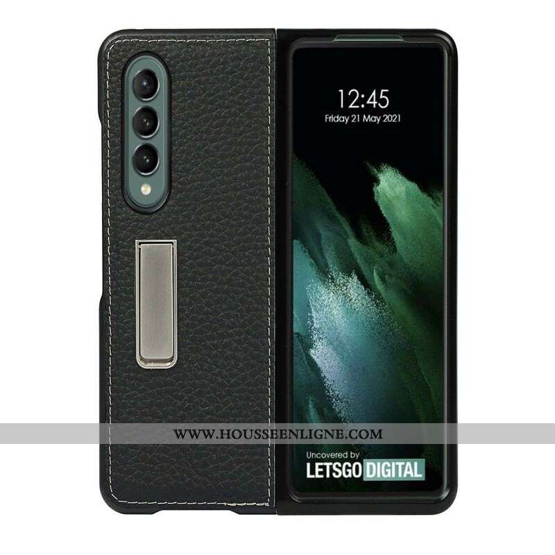 Coque Samsung Galaxy Z Fold 3 5G Cuir Litchi Véritable Support Mains Libres