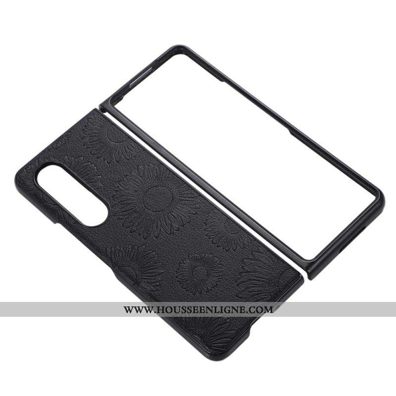 Coque Samsung Galaxy Z Fold 4 Simili Cuir Enduit Motif Tournesols