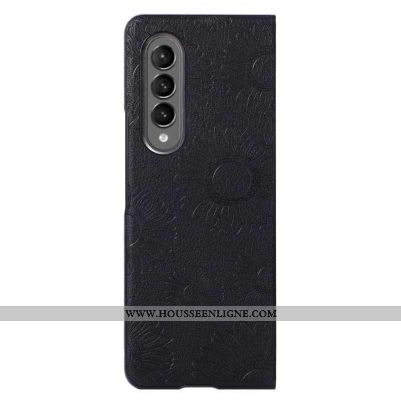 Coque Samsung Galaxy Z Fold 4 Simili Cuir Enduit Motif Tournesols