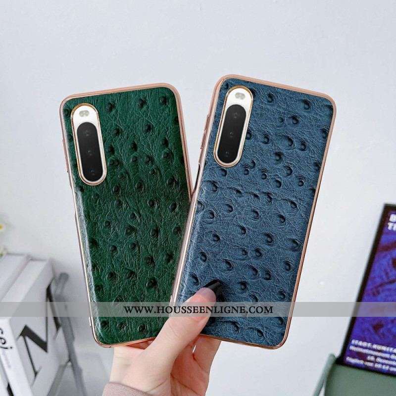 Coque Sony Xperia 10 IV Véritable Cuir Style Autruche