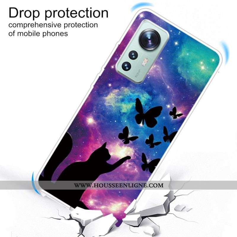 Coque  Xiaomi 12 / 12X  Chat et Papillons dans l'Espace