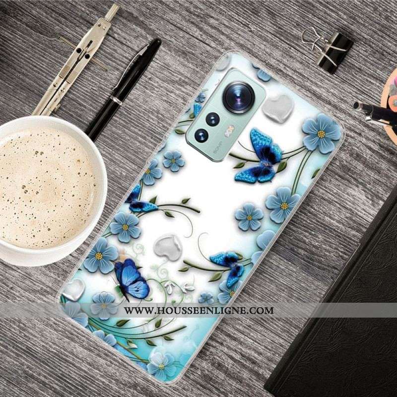 Coque  Xiaomi 12 / 12X  Fleurs et Papillons Bleus