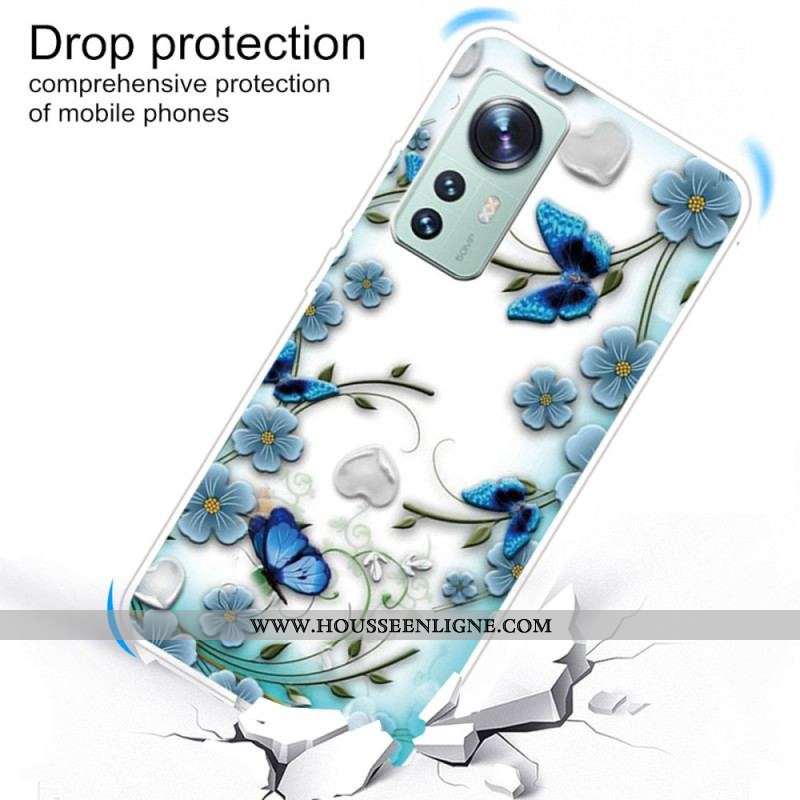 Coque  Xiaomi 12 / 12X  Fleurs et Papillons Bleus