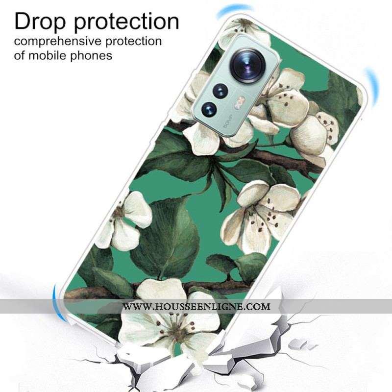 Coque  Xiaomi 12 / 12X  Silicone Fleurs Blanches