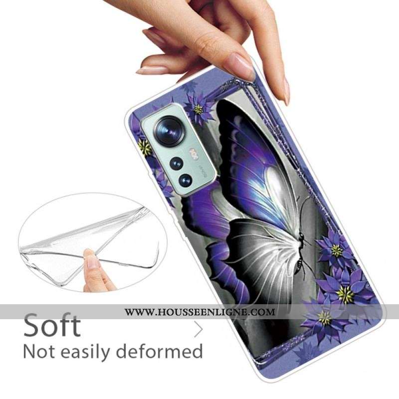 Coque  Xiaomi 12 / 12X  Silicone Papillon Violet