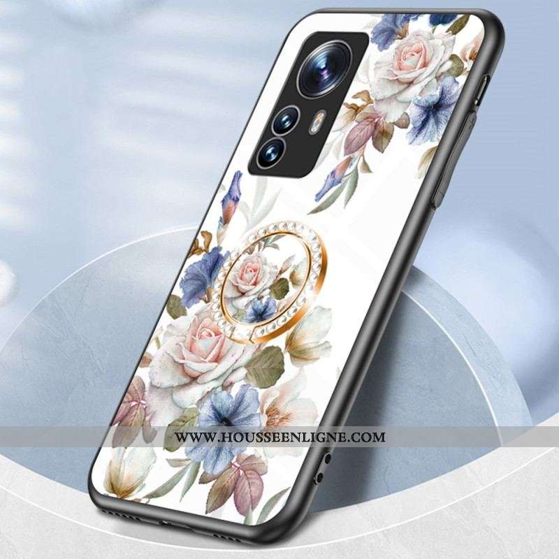 Coque Xiaomi 12 / 12X Verre Trempé avec Anneau Fleurs