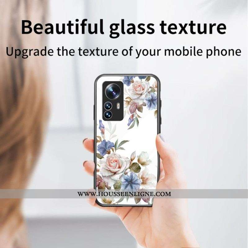 Coque Xiaomi 12 / 12X Verre Trempé avec Anneau Fleurs