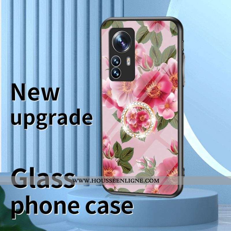 Coque Xiaomi 12 / 12X Verre Trempé avec Anneau Fleurs