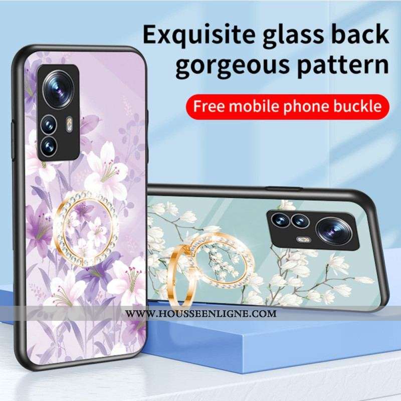 Coque Xiaomi 12 / 12X Verre Trempé avec Anneau Fleurs