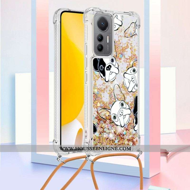 Coque Xiaomi 12 Lite à Cordon Paillettes Chiens