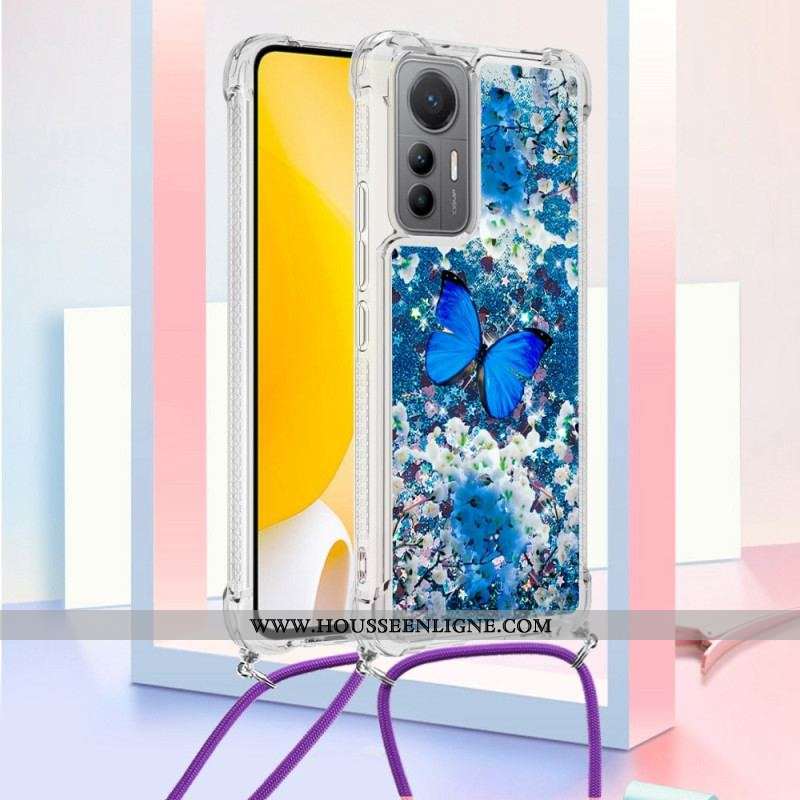 Coque Xiaomi 12 Lite à Cordon Paillettes Papillons