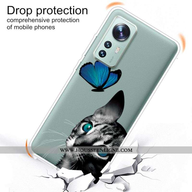 Coque Xiaomi 12 Pro Silicone Chat et Papillon