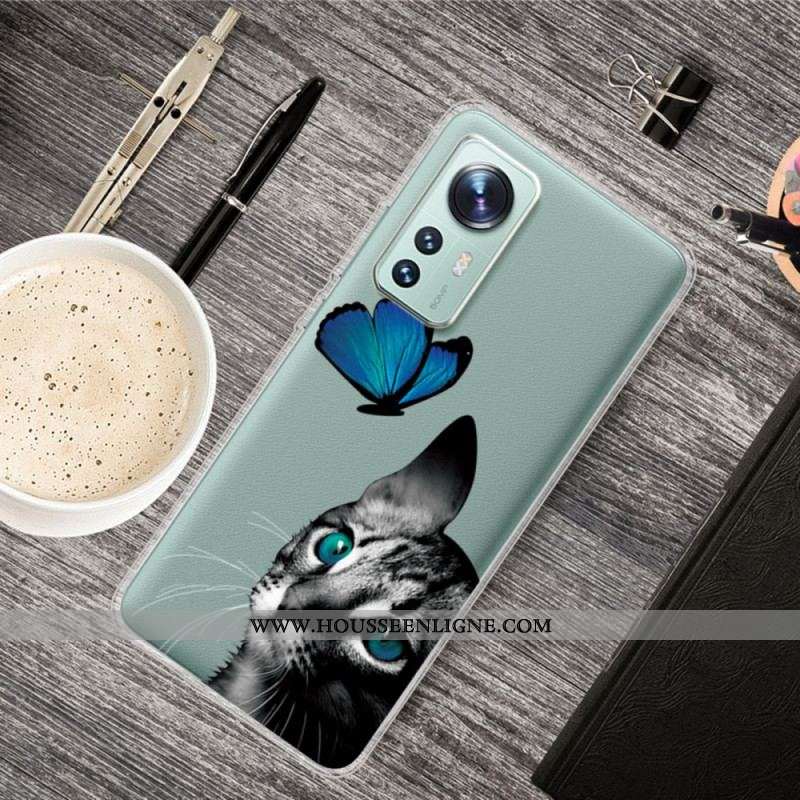 Coque Xiaomi 12 Pro Silicone Chat et Papillon