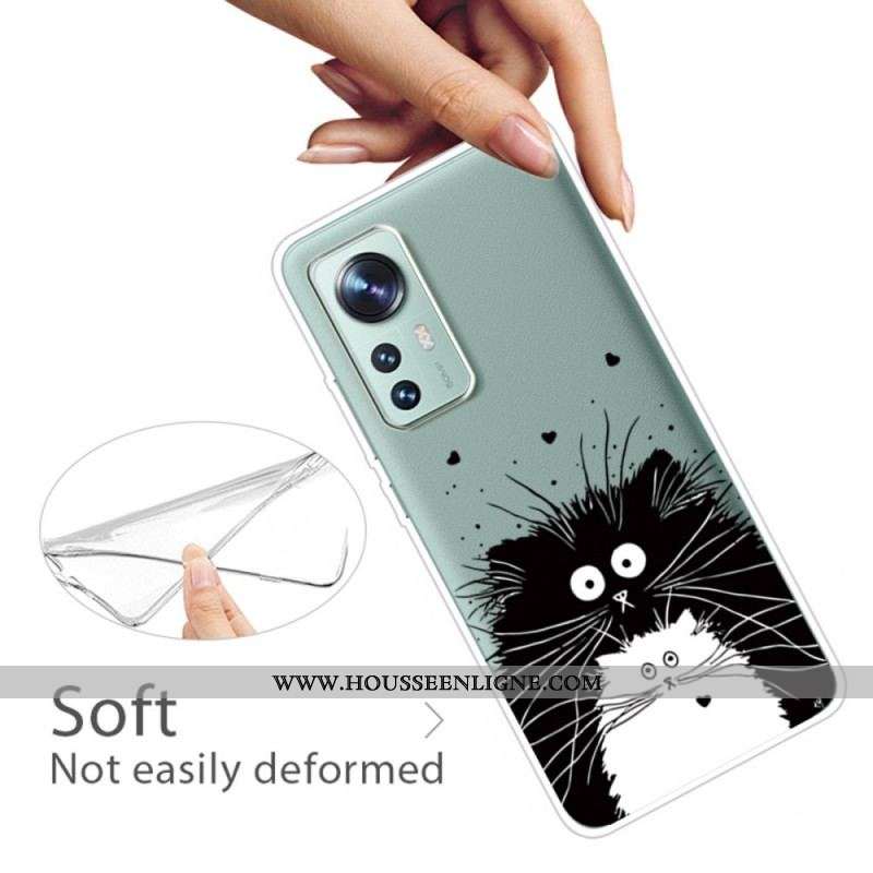 Coque Xiaomi 12 Pro Silicone Chats Noir et Blanc