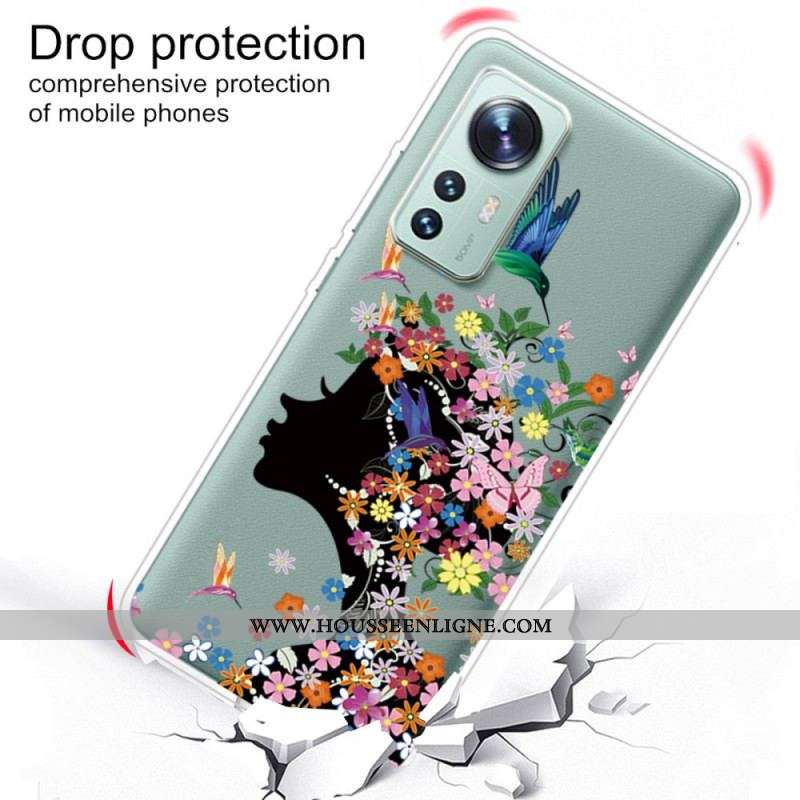 Coque Xiaomi 12 Pro Silicone Tête Fleurie