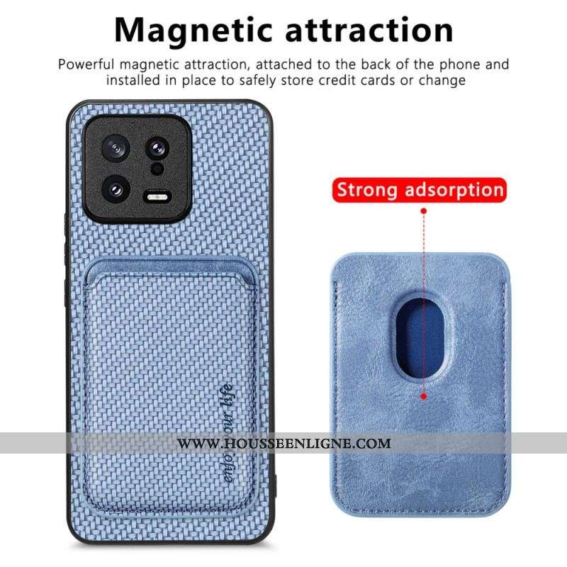 Coque Xiaomi 13 Fibre Carbone Porte-Cartes Détachable