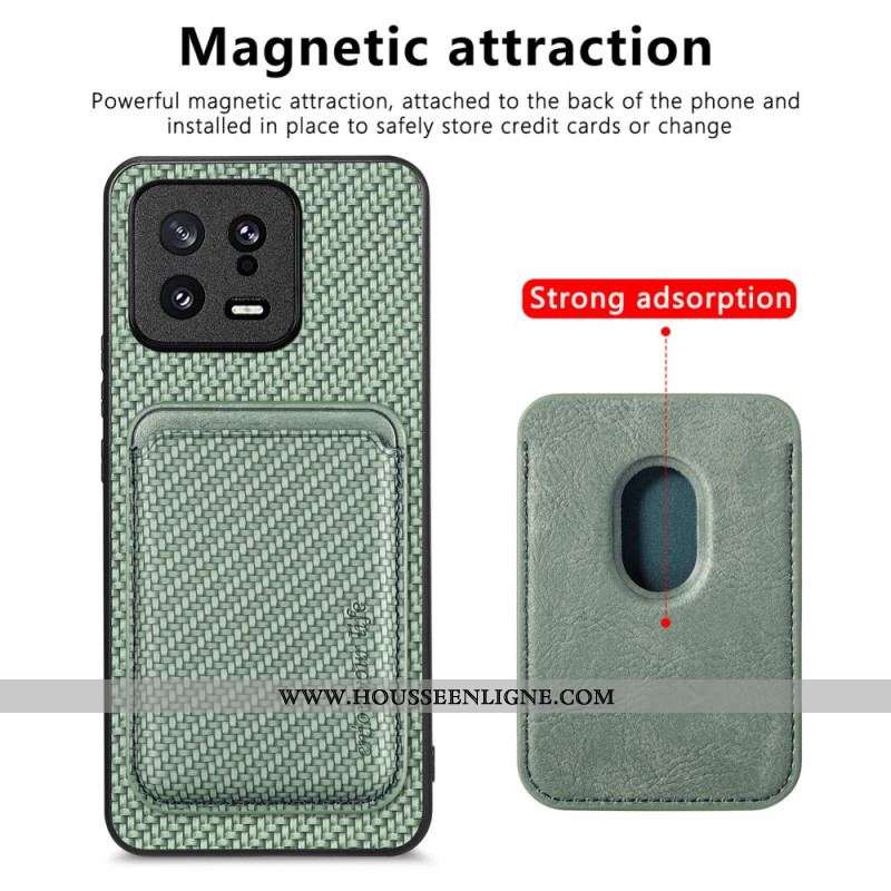 Coque Xiaomi 13 Fibre Carbone Porte-Cartes Détachable