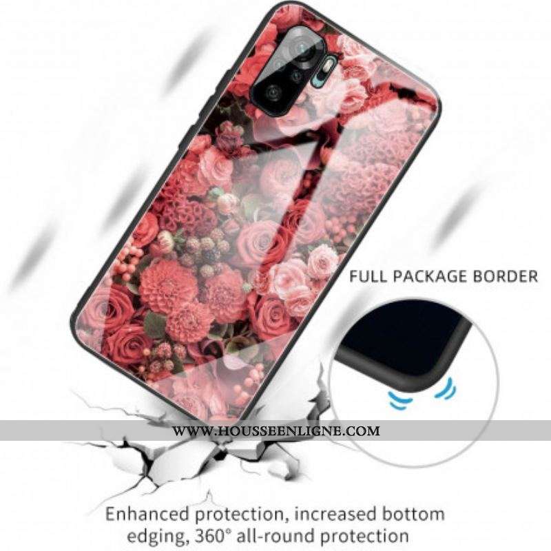 Coque Xiaomi Redmi Note 10/10S/Poco M5s Verre trempé Fleurs Roses