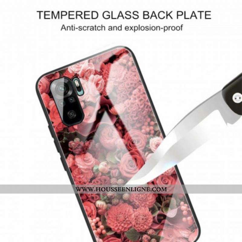 Coque Xiaomi Redmi Note 10/10S/Poco M5s Verre trempé Fleurs Roses