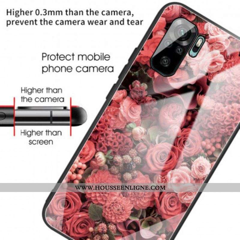 Coque Xiaomi Redmi Note 10/10S/Poco M5s Verre trempé Fleurs Roses